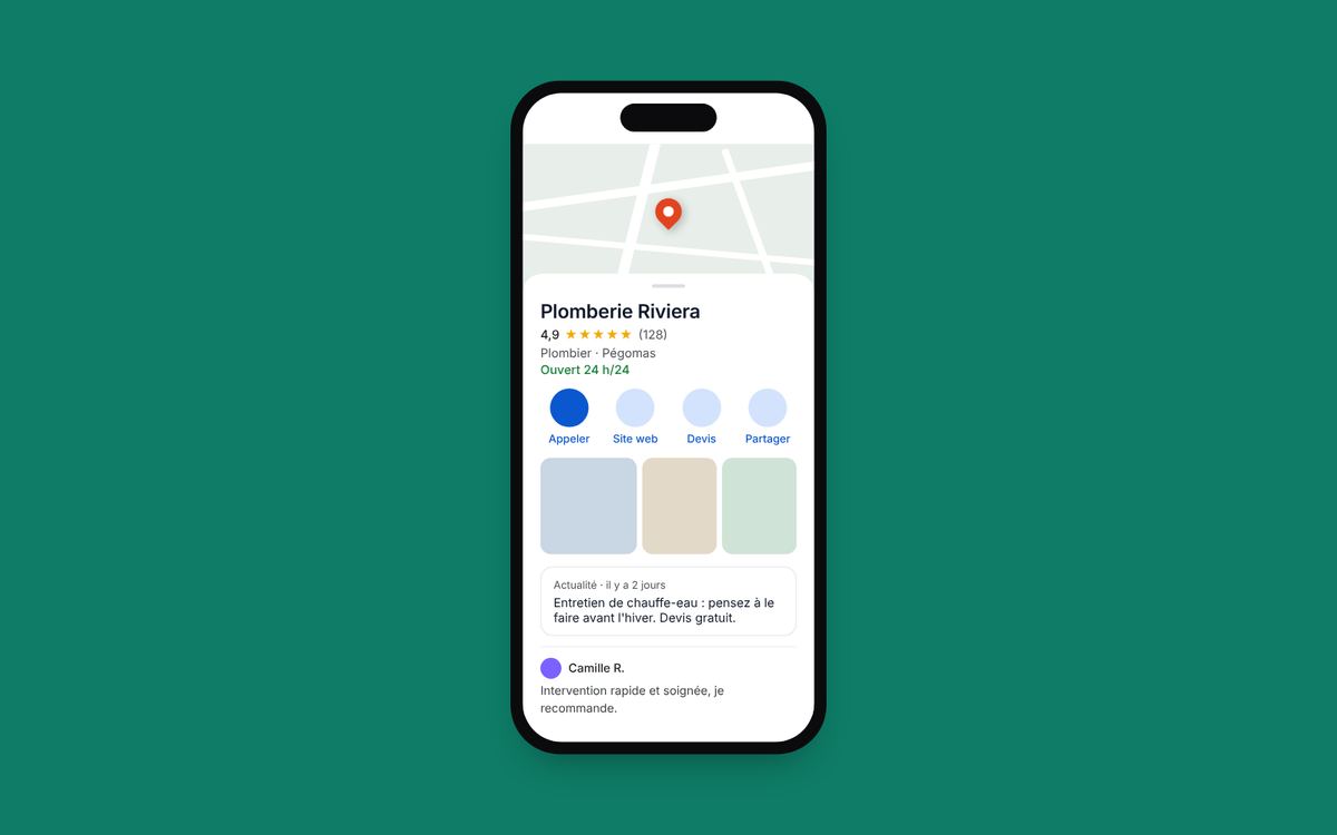 Exemple de fiche Google Business Profile optimisée à Pégomas